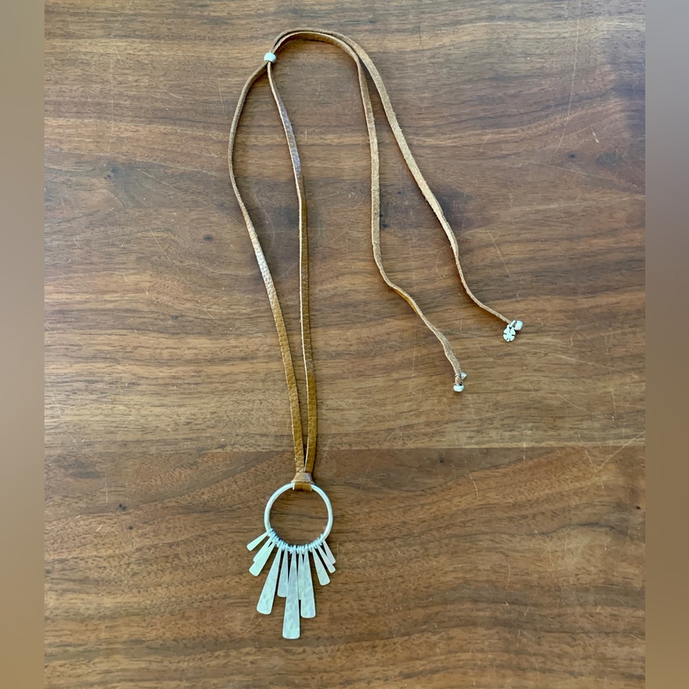 Lucky Brand circle pendant necklace on leather cord